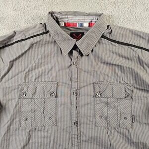 One90One Mens XXL Grey Pinstripe Long‎ Sleeve Button Down Utility Shirt Cotton